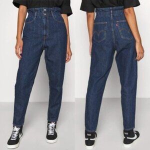 NEW Levi's High Rise Paperbag Straight Leg Dark Blue Jeans